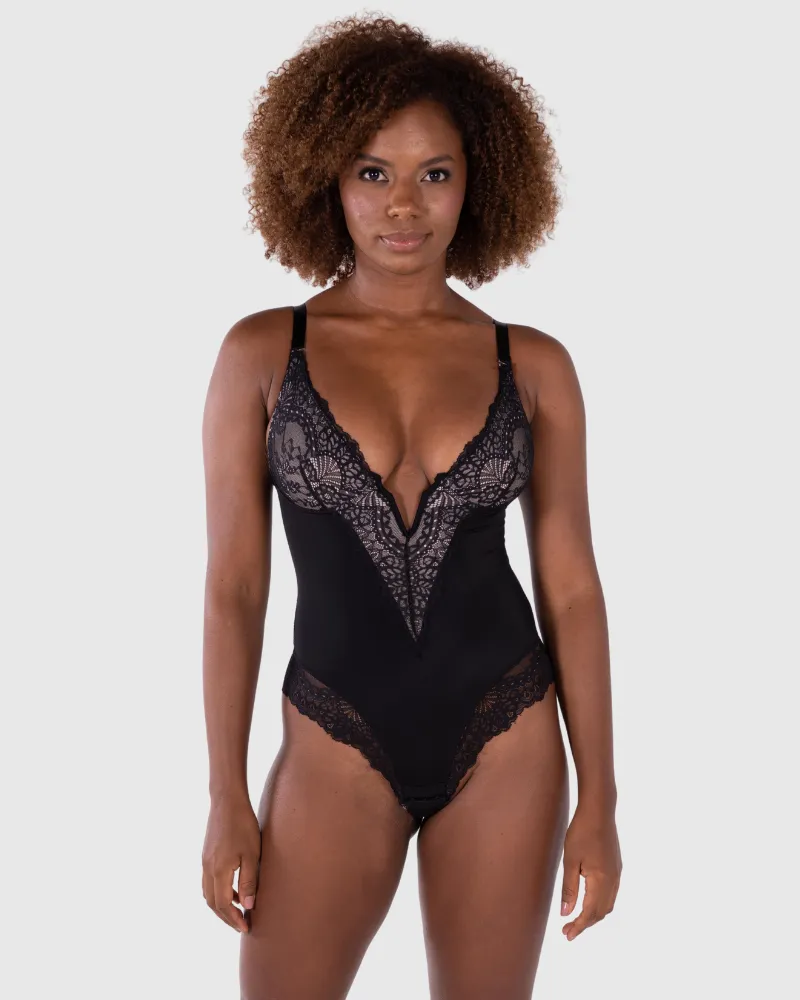 Revenge Body Deep-V Neck Bodysuit sold by Zulily