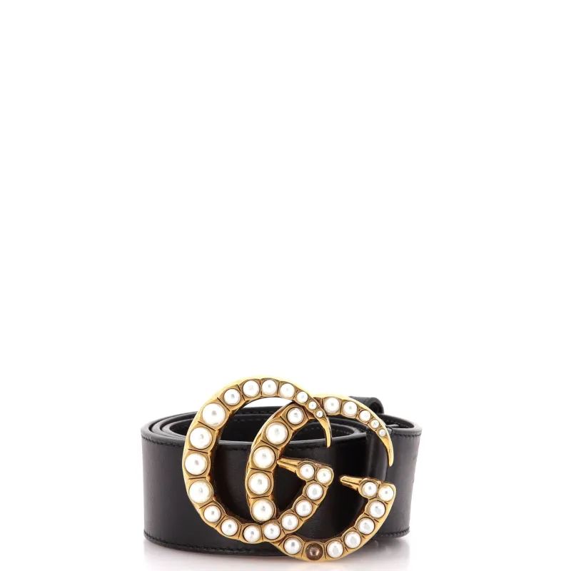 Pre-Loved Gucci Pearly GG Marmont Belt Leather Wide 75 sold by Zulily