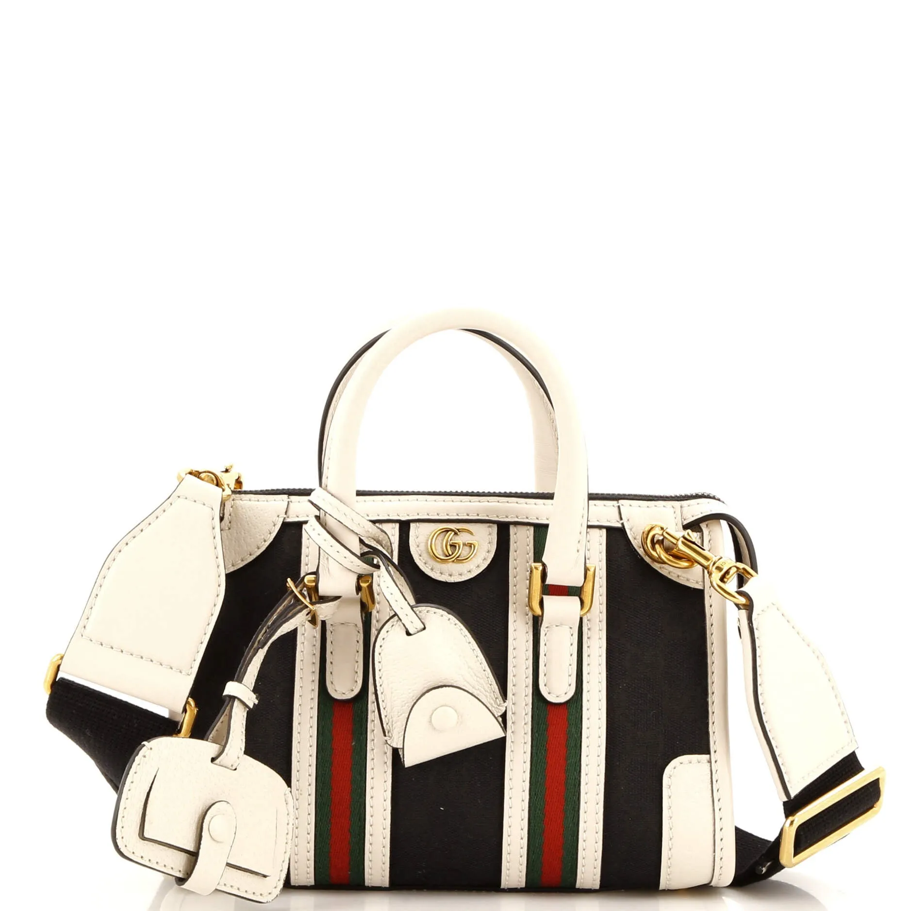 Pre-Loved Gucci Double G Web Top Handle Bag GG Canvas with Leather Mini sold by Zulily