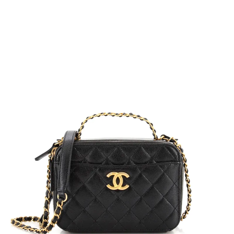 Pre-Loved Chanel Pick Me Up Logo Handle Vanity Case Quilted Caviar Small sold by Zulily