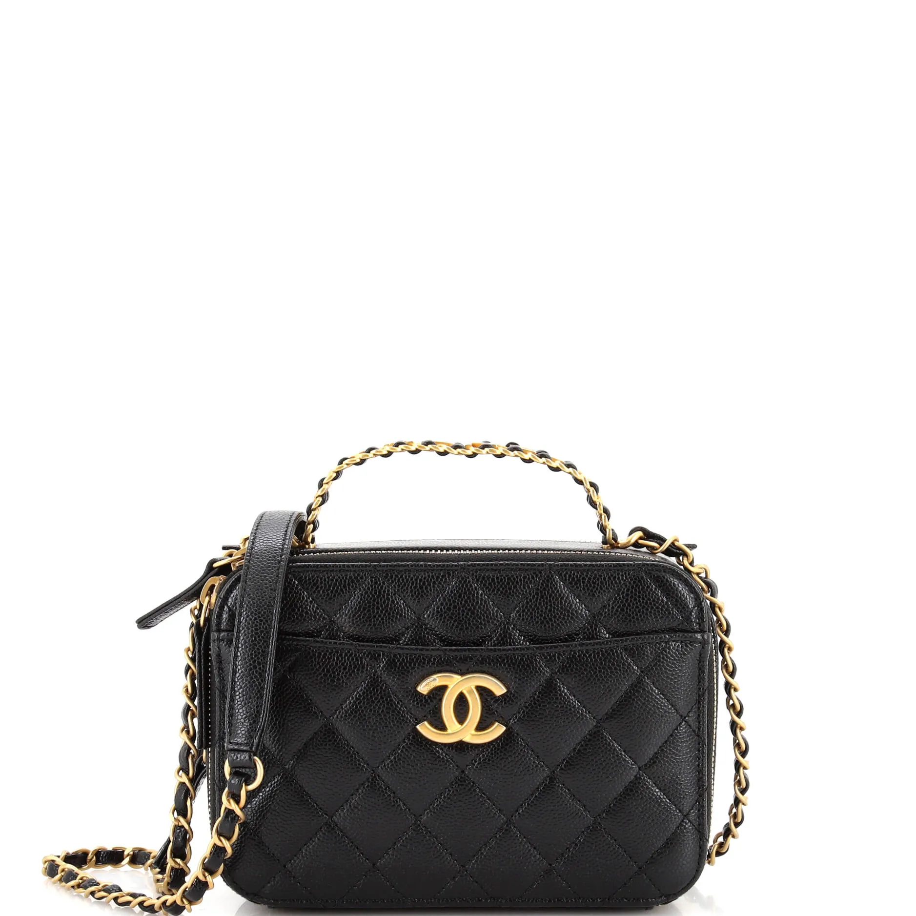 Pre-Loved Chanel Pick Me Up Logo Handle Vanity Case Quilted Caviar Small sold by Zulily