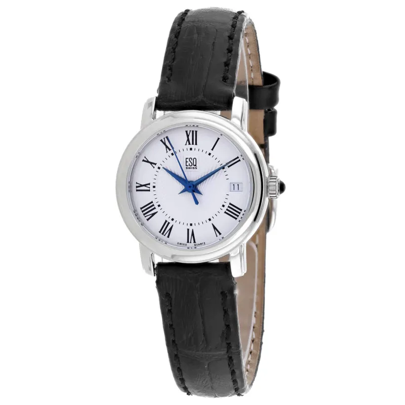 ESQ Women's Black Leather Silver Stainless Steel Quartz made by Zulily