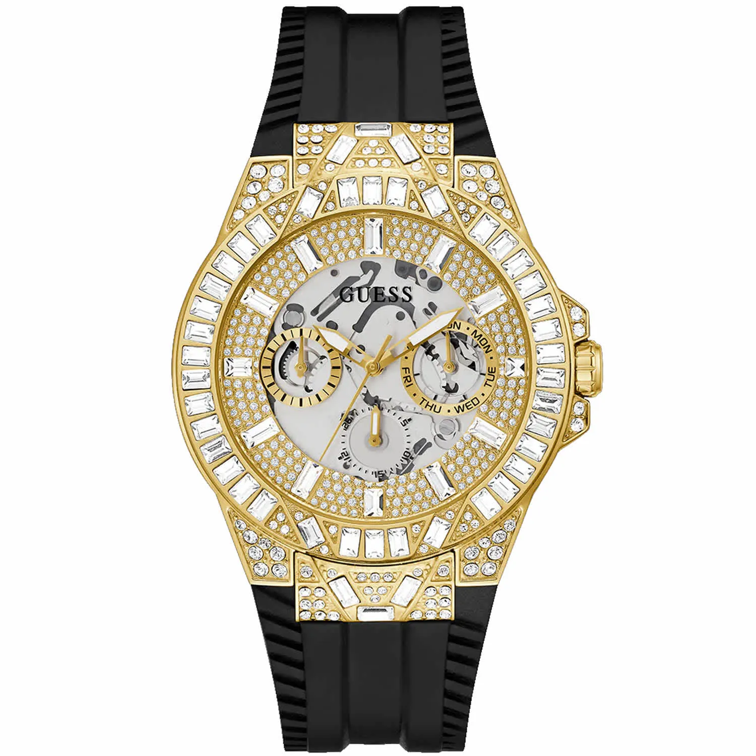 Guess Men's Black Gold Tone Multi-function sold by Zulily