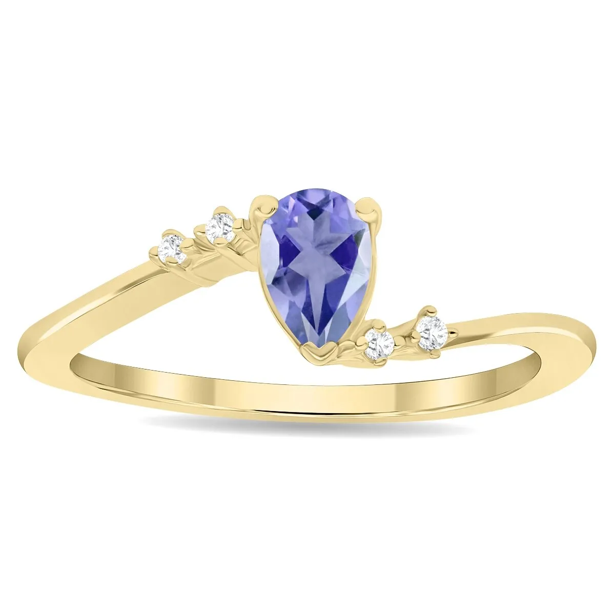 Women's Pear Shaped Tanzanite and Diamond Wave Ring in 10K Yellow Gold sold by Zulily