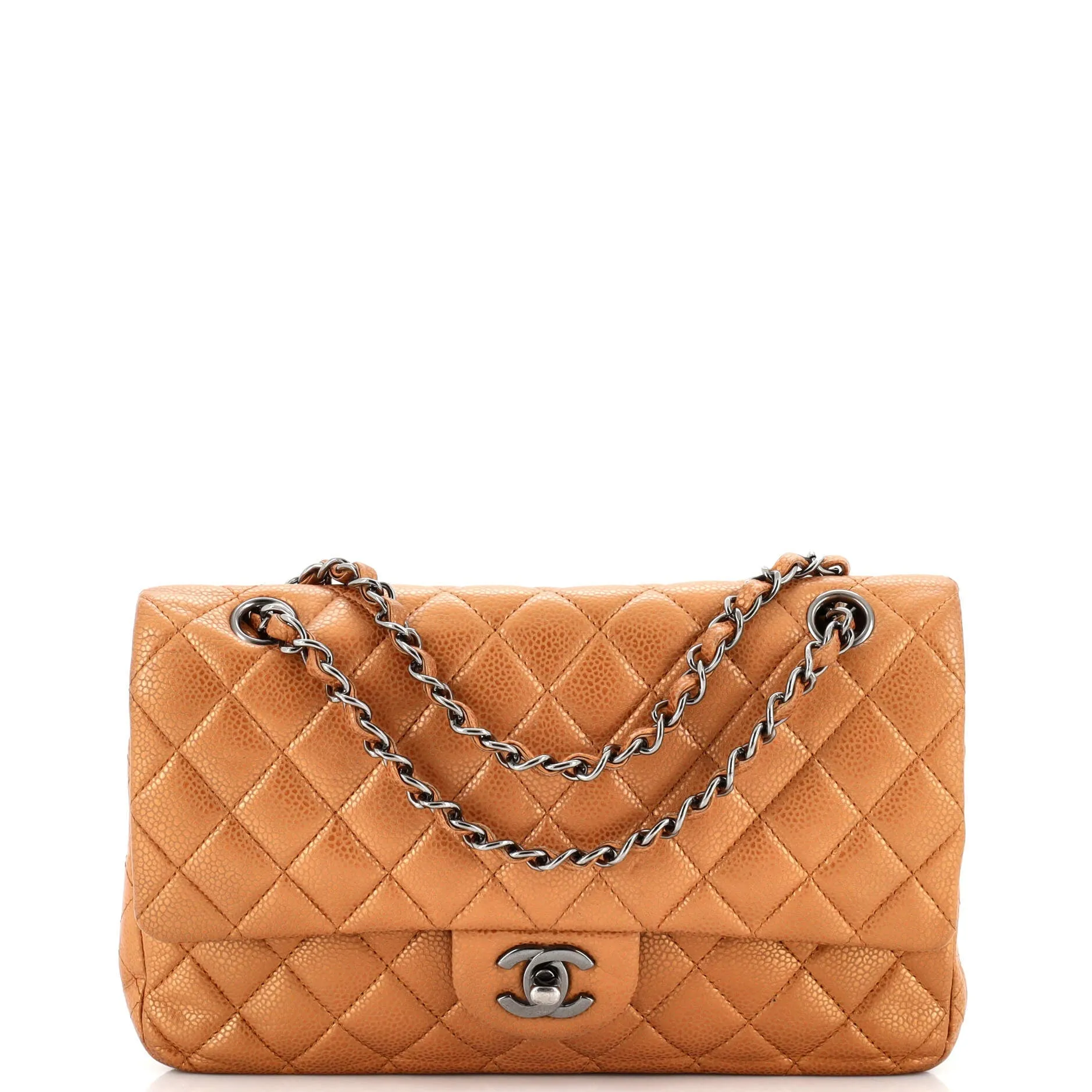 Pre-Loved Chanel Classic Double Flap Bag Quilted Metallic Caviar Medium sold by Zulily