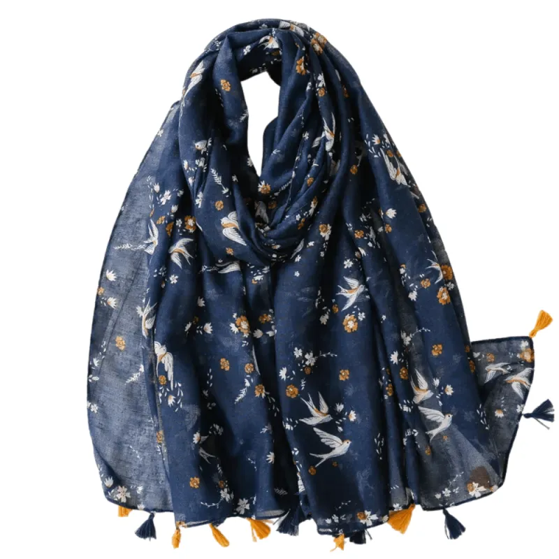 Navy Blue Birds Chiffon Scarf sold by Zulily