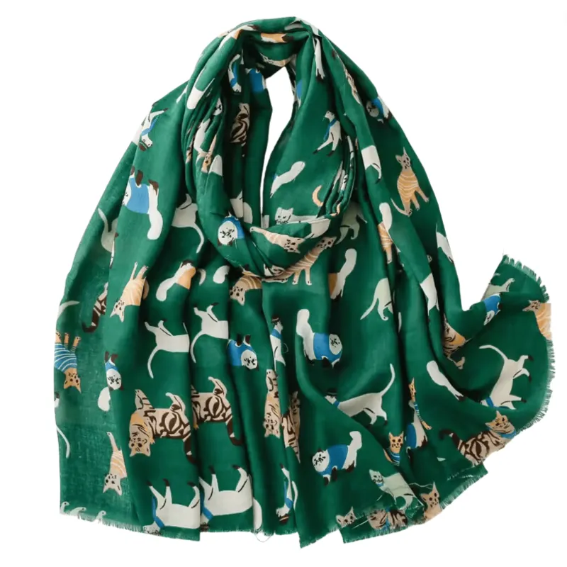 Emerald Green Summer Scarf with Happy Cats sold by Zulily