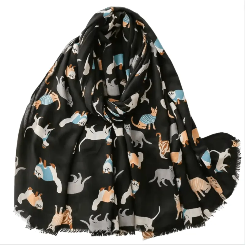 Black Summer Scarf with Happy Cats sold by Zulily