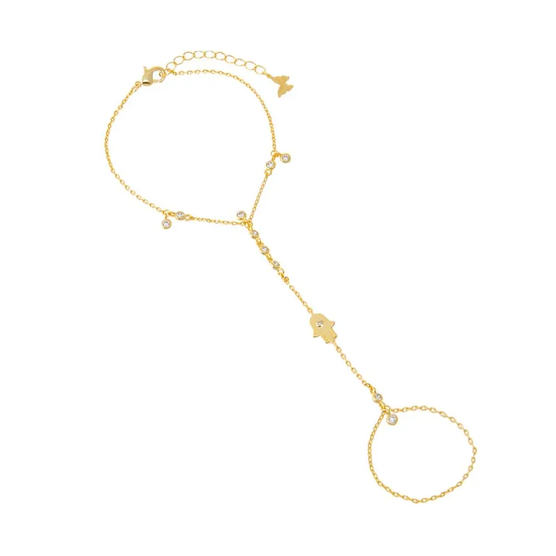 CZ Hamsa Bezel Hand Chain Bracelet sold by Zulily