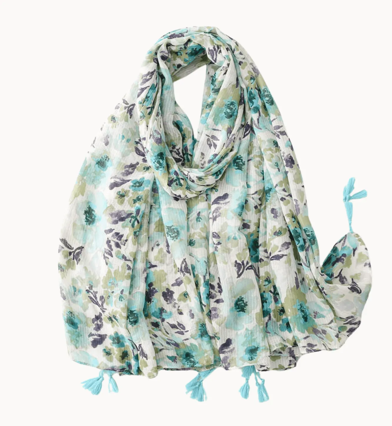 Teal and Navy Impressionist Scarf with Tassels sold by Zulily