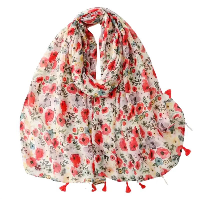 Floral Poppy Print Scarf with Tassel Accents sold by Zulily