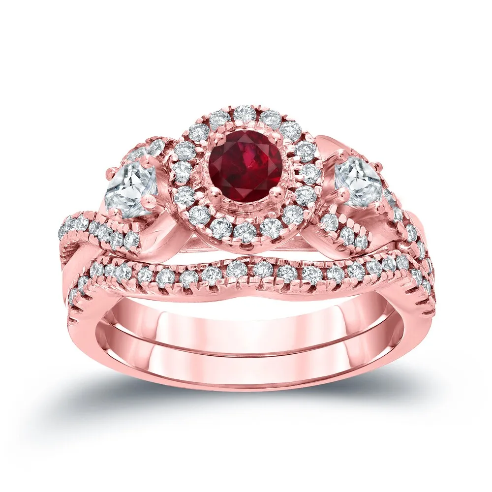 14k Gold 1/5ct Ruby and 3/5ct TDW Diamond Braided Infinity Engagement Ring Set sold by Zulily product image thumbnail 3