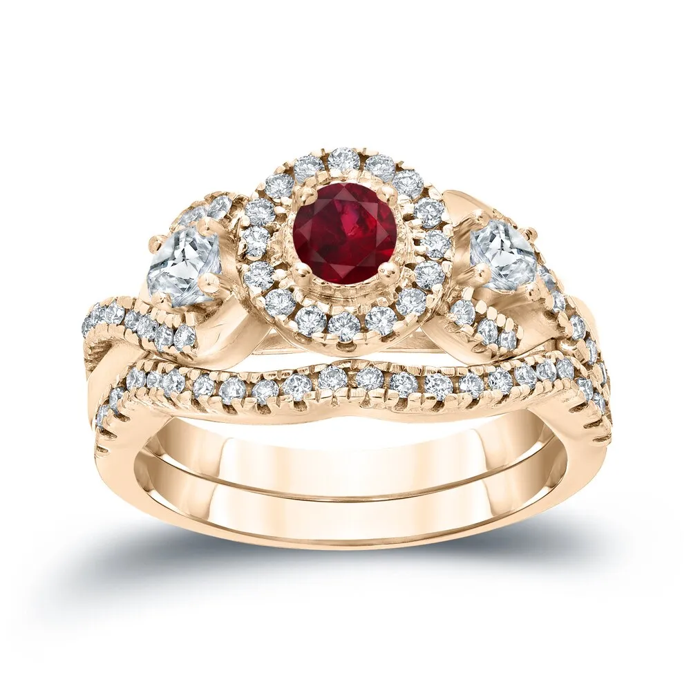 14k Gold 1/5ct Ruby and 3/5ct TDW Diamond Braided Infinity Engagement Ring Set sold by Zulily product image thumbnail 2