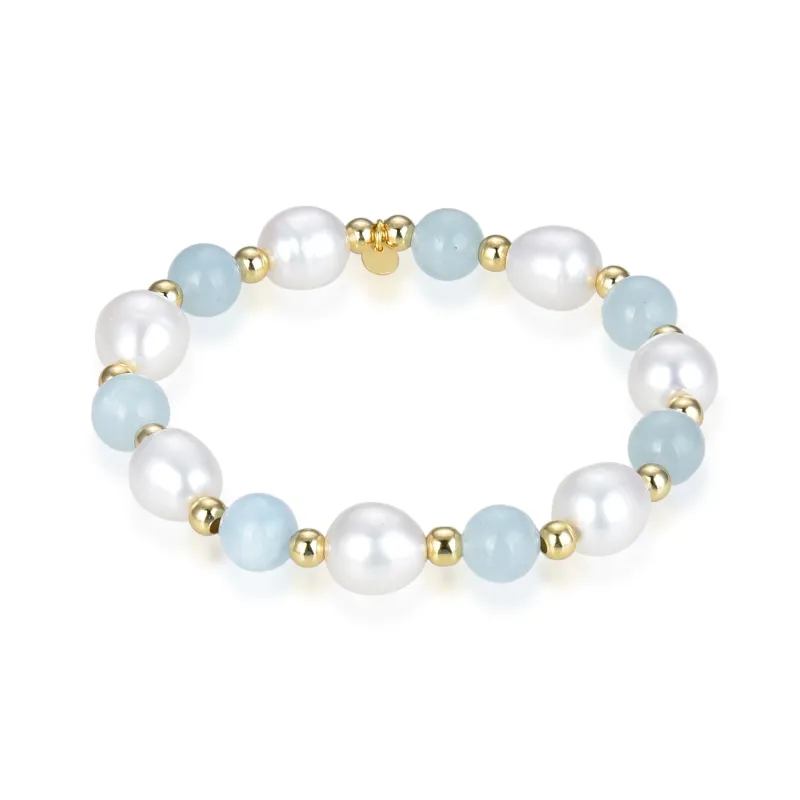 V3 Jewelry Sterling Silver Freshwater Pearl and Aquamarine Beaded Bracelet sold by Zulily