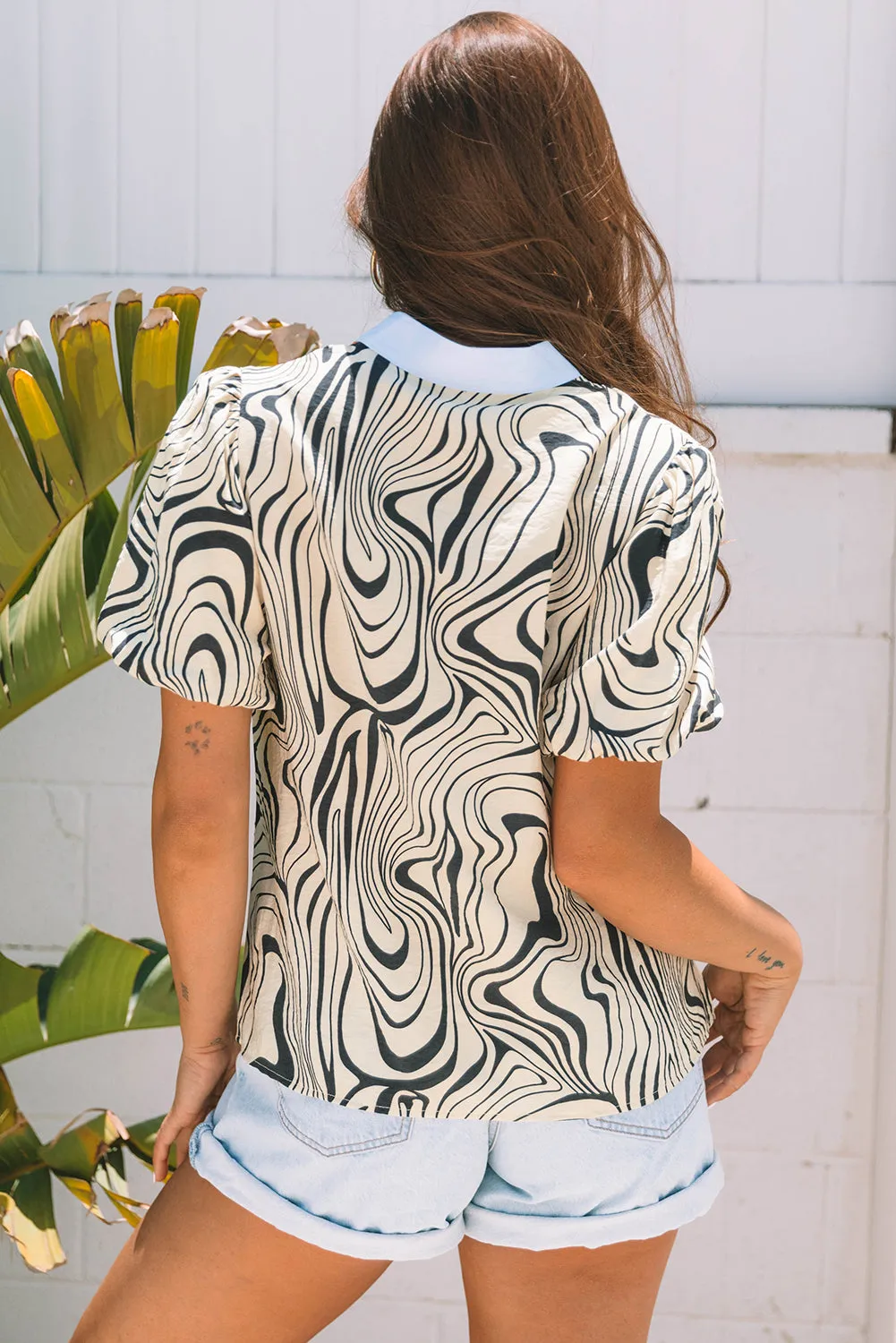 Delilah Zebra Stripe V-Neck Short Sleeve Blouse by Threaded Pear sold by Zulily product image thumbnail 2