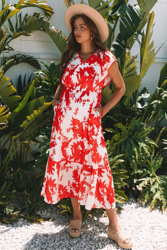 Scarlett Floral Trimmed V Neck Ruffle Sleeve Long Dress by Threaded Pear sold by Zulily