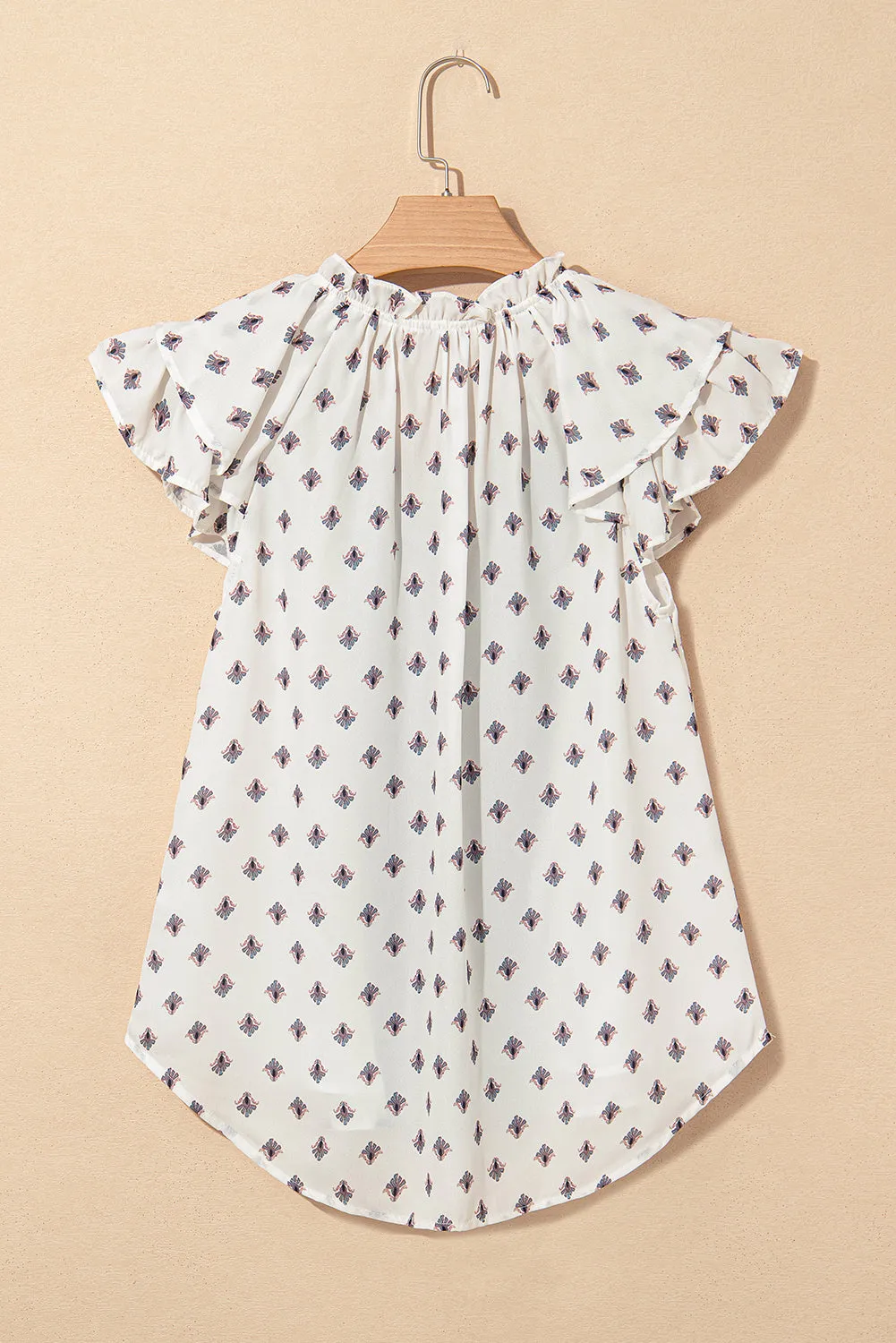 Aria Boho Pattern Ruffled Sleeve V Neck Buttoned Blouse by Threaded Pear sold by Zulily product image thumbnail 5