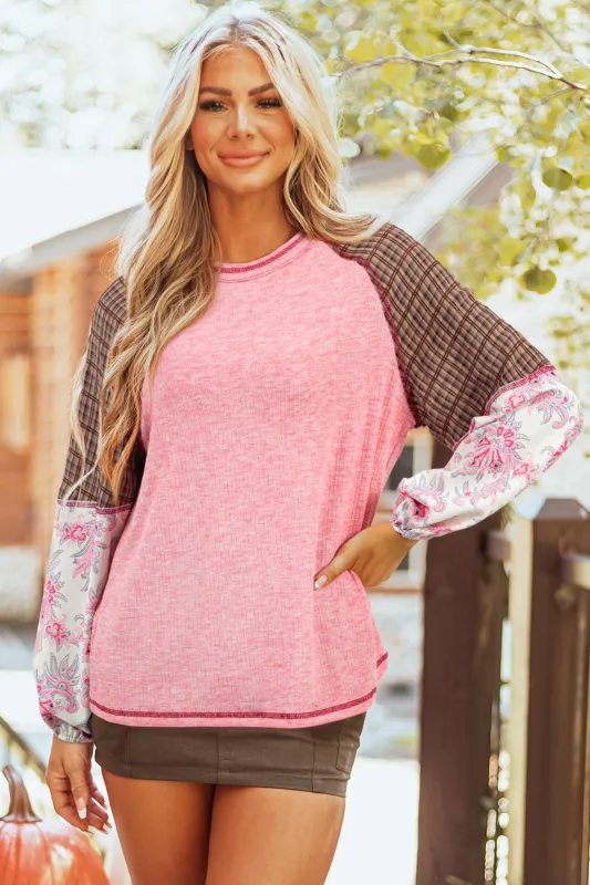 Elena Raglan Sleeve Ribbed Knit Patchwork Blouse by Threaded Pear sold by Zulily