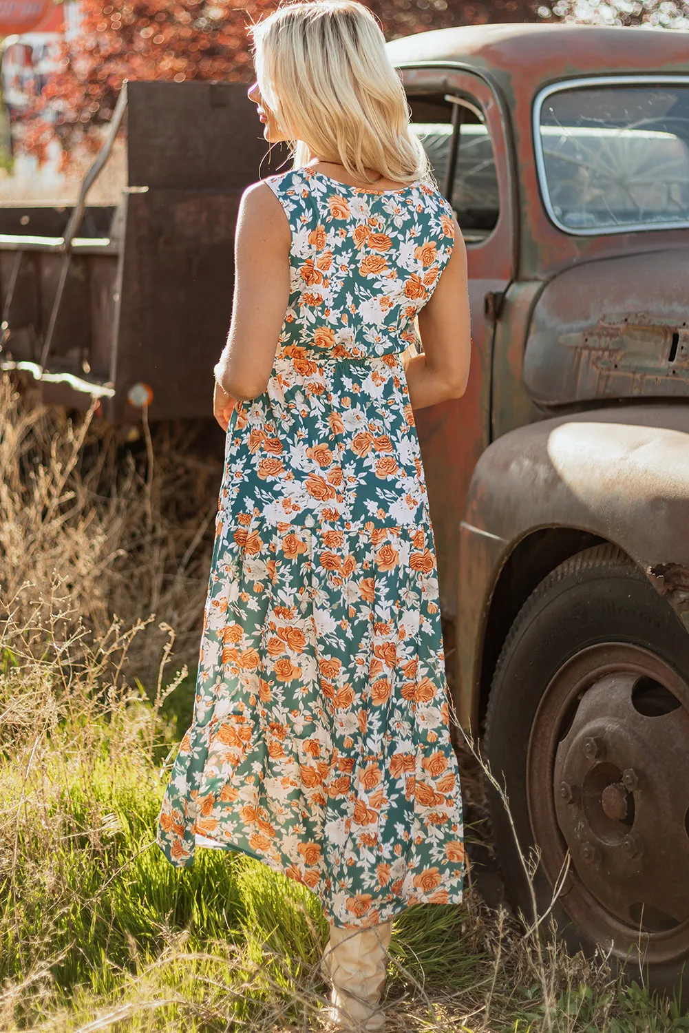 Kara Floral Tie Waist Sleeveless Holiday Long Dress by Threaded Pear sold by Zulily product image thumbnail 2