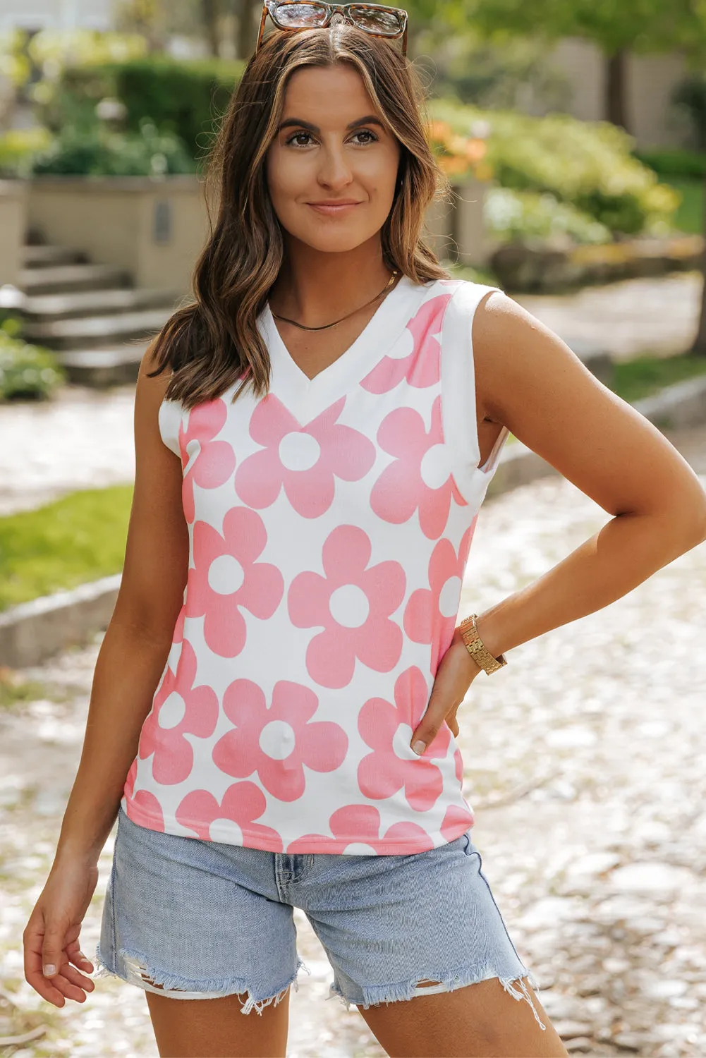 Andi Flower Knitted V Neck Tank Top by Threaded Pear sold by Zulily product image thumbnail 3