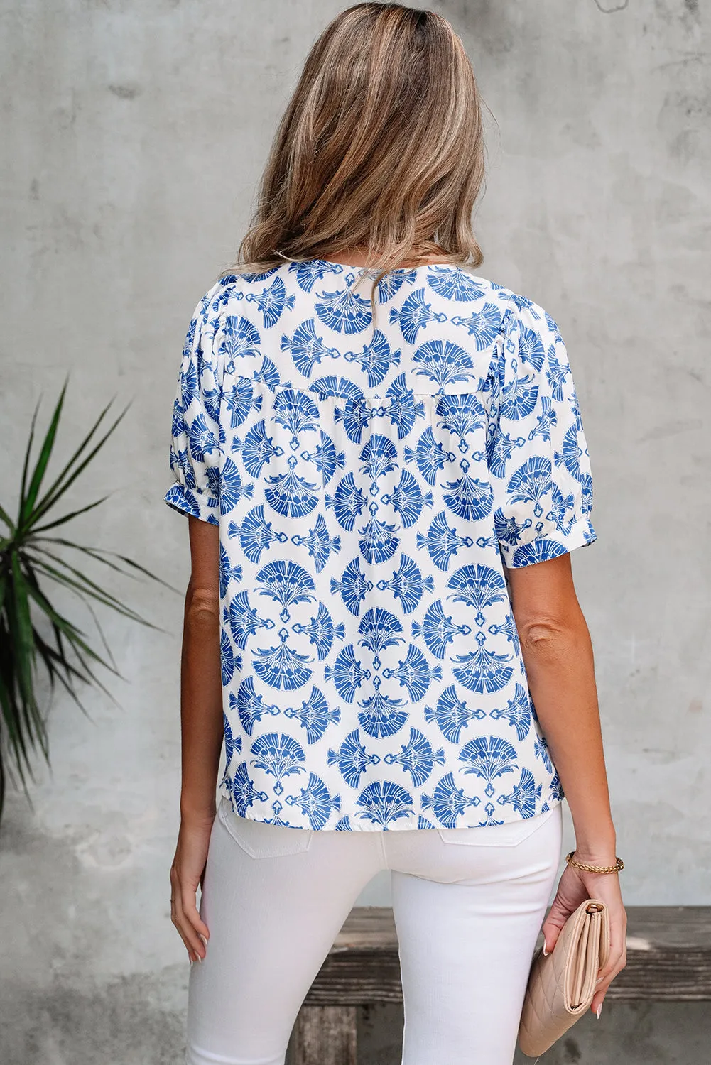 Grace Geometric Tassel Drawstring V Neck Blouse by Threaded Pear sold by Zulily product image thumbnail 2
