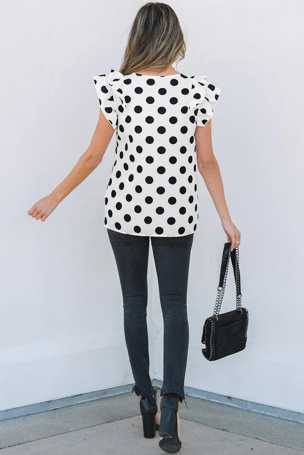 Halo Polka Dot Ruffled Sleeve V Neck Blouse by Threaded Pear sold by Zulily product image thumbnail 2