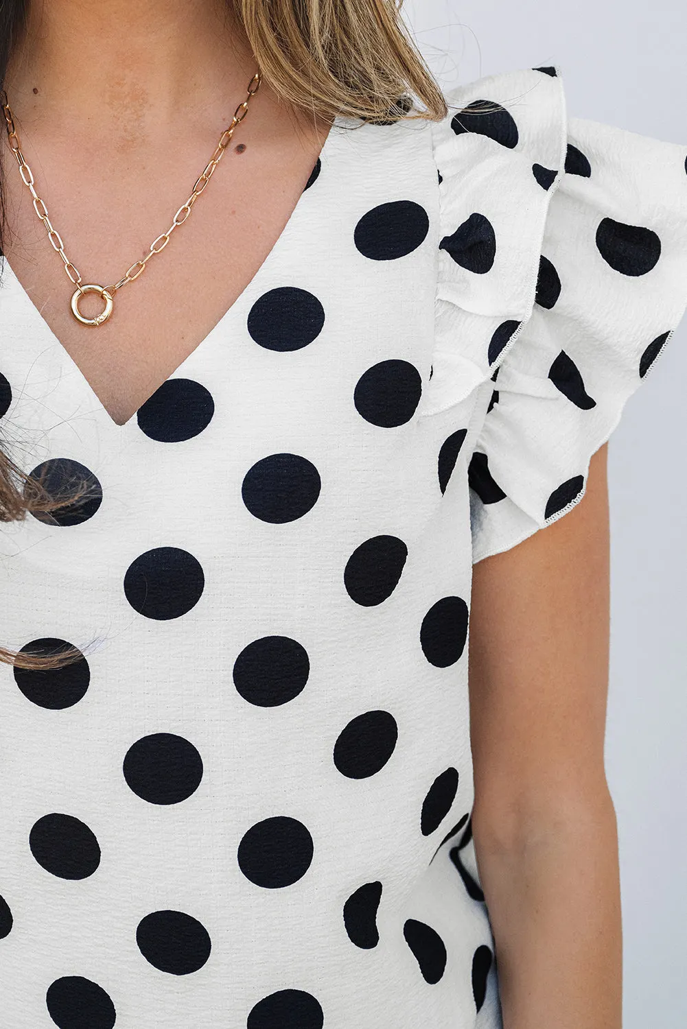 Halo Polka Dot Ruffled Sleeve V Neck Blouse by Threaded Pear sold by Zulily product image thumbnail 5