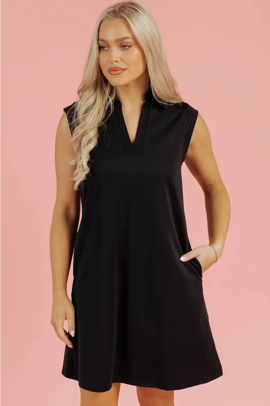 Kyla Collared Slit Neck Sleeveless Mini Dress by Threaded Pear sold by Zulily