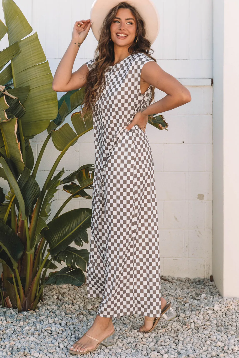 Paisley Checkered Buttoned Crew Neck Wide Leg Jumpsuit by Threaded Pear sold by Zulily product image thumbnail 3