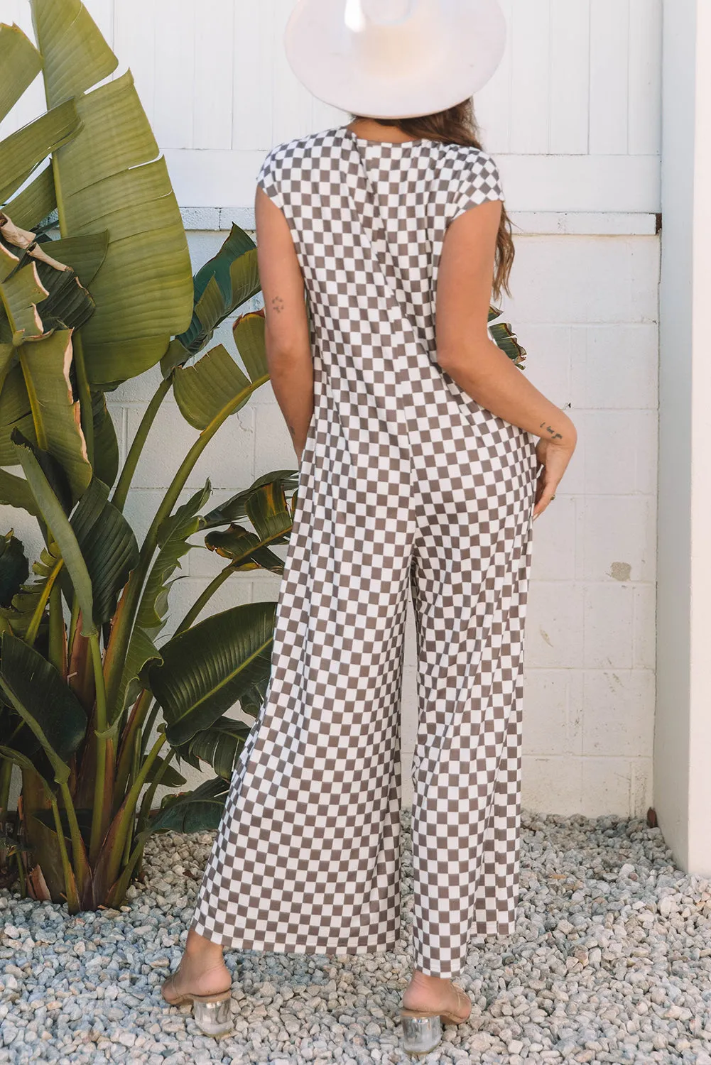 Paisley Checkered Buttoned Crew Neck Wide Leg Jumpsuit by Threaded Pear sold by Zulily product image thumbnail 2