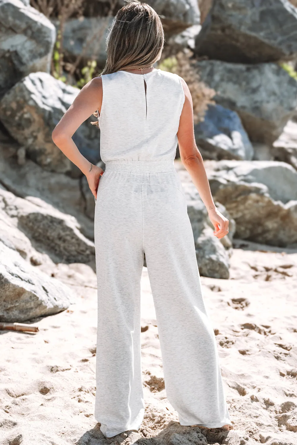 Addilyn Crew Neck Drawstring High Waist Sleeveless Jumpsuit by Threaded Pear sold by Zulily product image thumbnail 2