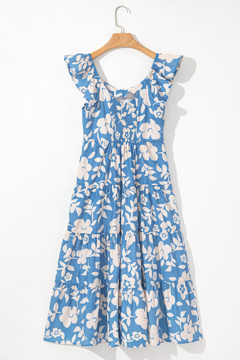 Henley Floral U Neck Flutter Shoulder Tiered Midi Dress by Threaded Pear sold by Zulily product image thumbnail 5