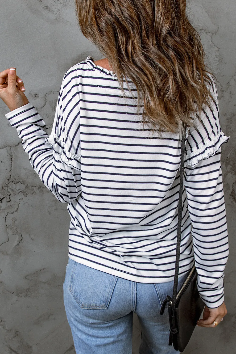 Emryn Striped Ruffled Buttoned Long Sleeve Top by Threaded Pear sold by Zulily product image thumbnail 2