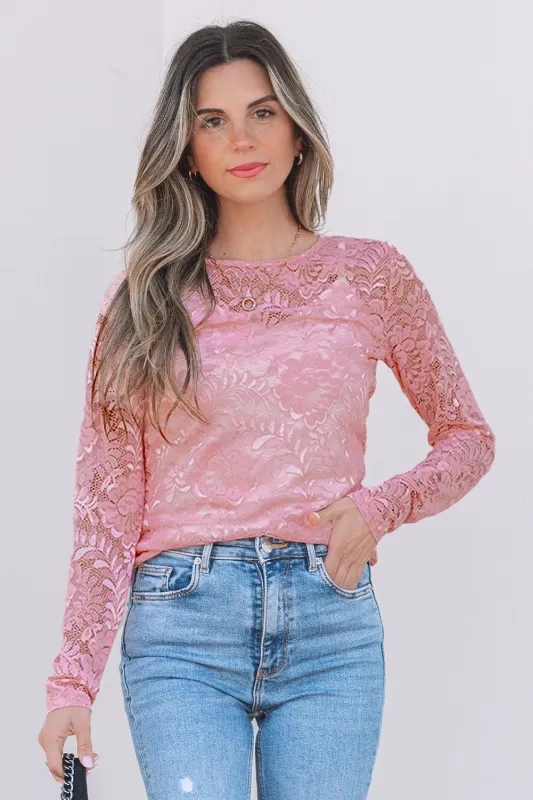 Amanda Floral Lace Sheer Long Sleeve Top by Threaded Pear sold by Zulily