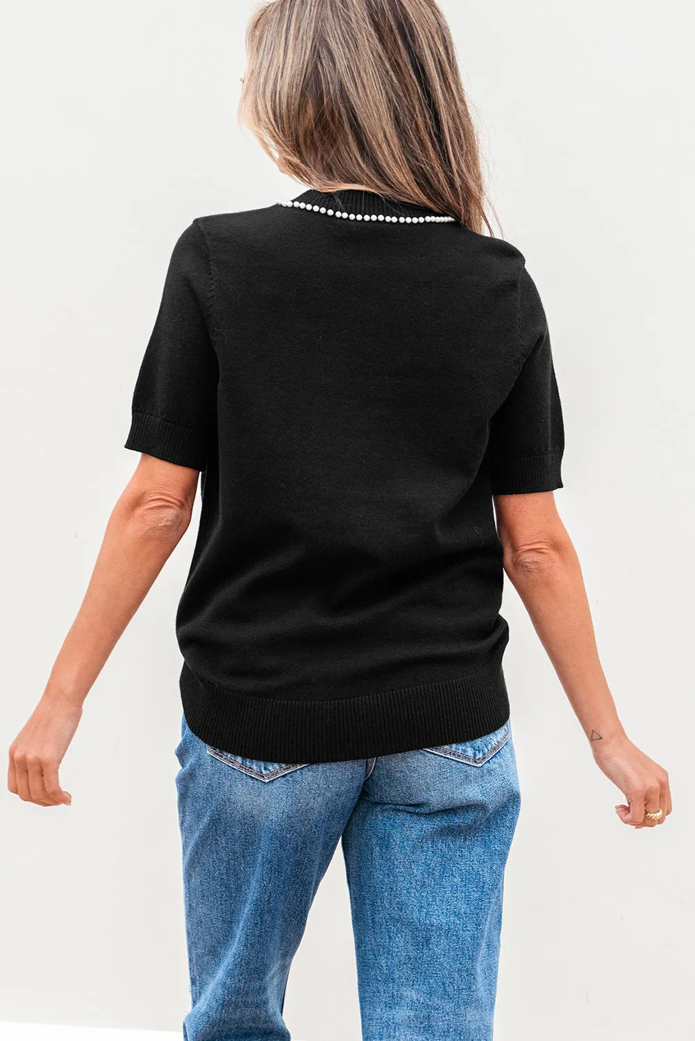 Bria Pearl Bow Short Sleeve Knitted Top by Threaded Pear sold by Zulily product image thumbnail 3