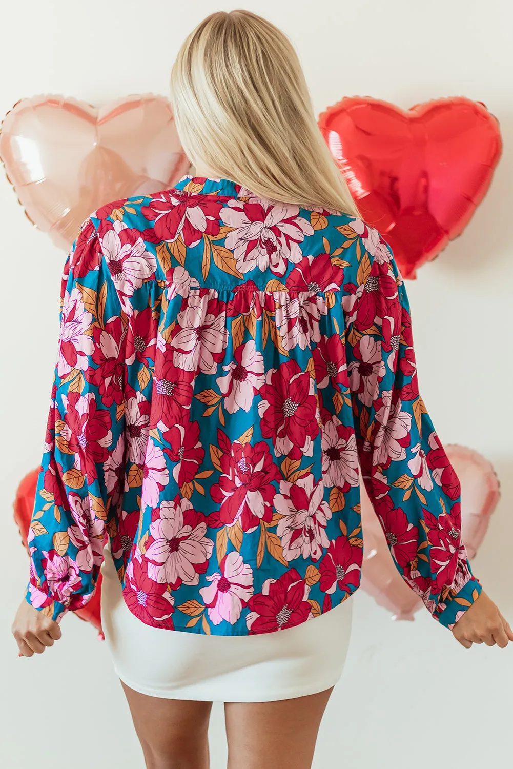 Taylor Floral Balloon Sleeve Half Buttons Blouse by Threaded Pear sold by Zulily product image thumbnail 2