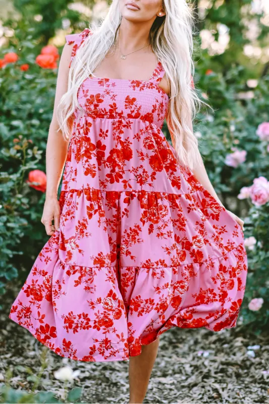 Christina Tie Shoulder Straps Tiered Floral Dress by Threaded Pear sold by Zulily
