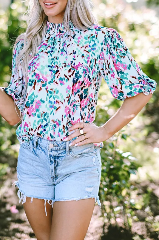 Julie Puff Sleeve Mock Neck Blouse by Threaded Pear sold by Zulily
