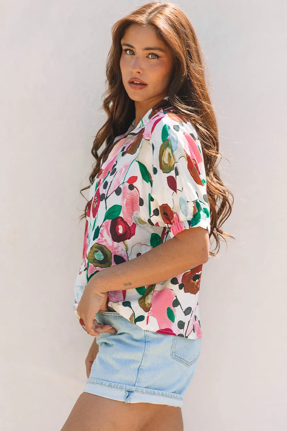 Adele Floral Slit V Neck Blouse by Threaded Pear sold by Zulily product image thumbnail 3