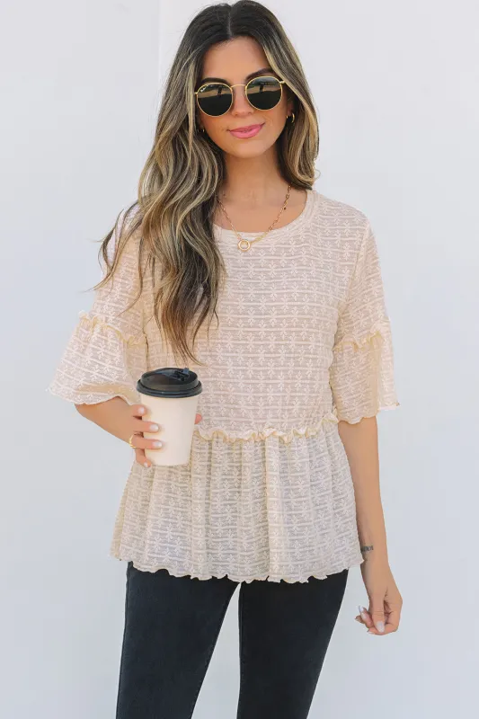 Oaklyn Textured Ruffled Short Sleeve Blouse by Threaded Pear sold by Zulily