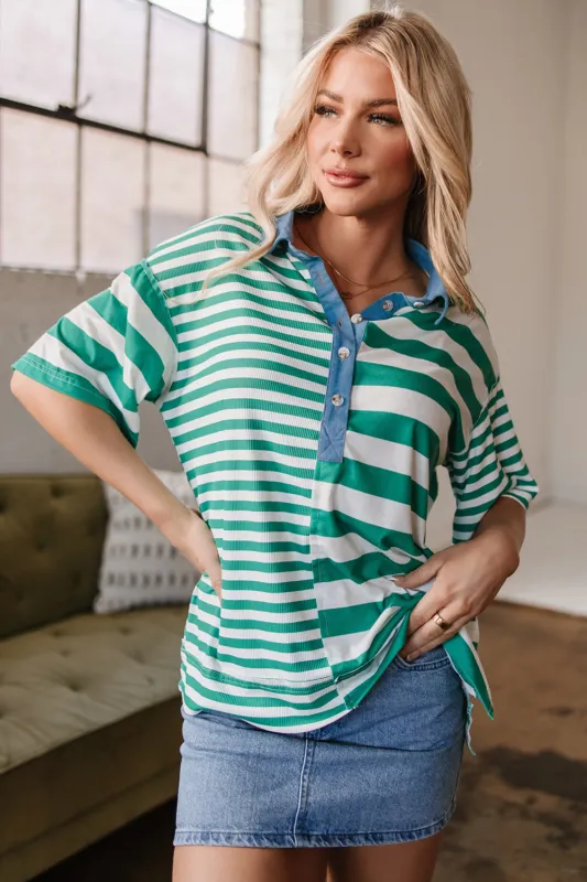 Ari Stripe Half Buttons Top by Threaded Pear sold by Zulily