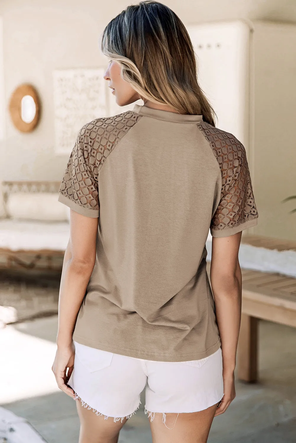 Milan Seamed Detail Contrast Lace Raglan Sleeve Tee by Threaded Pear sold by Zulily product image thumbnail 2