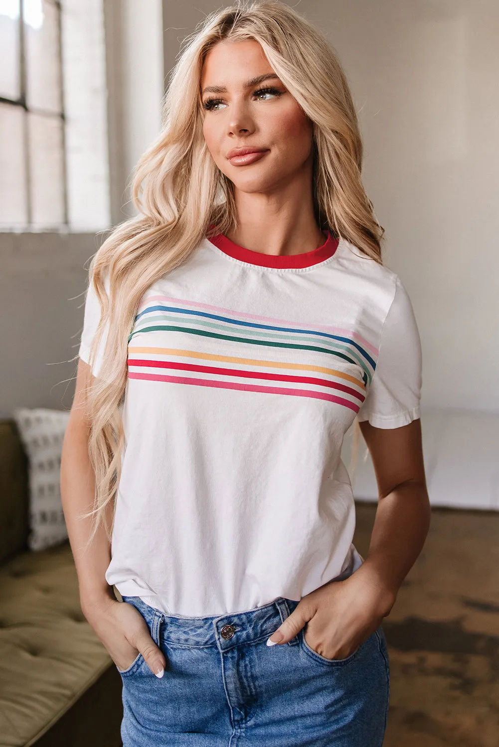 Carter Rainbow Stripe Crewneck Top by Threaded Pear sold by Zulily