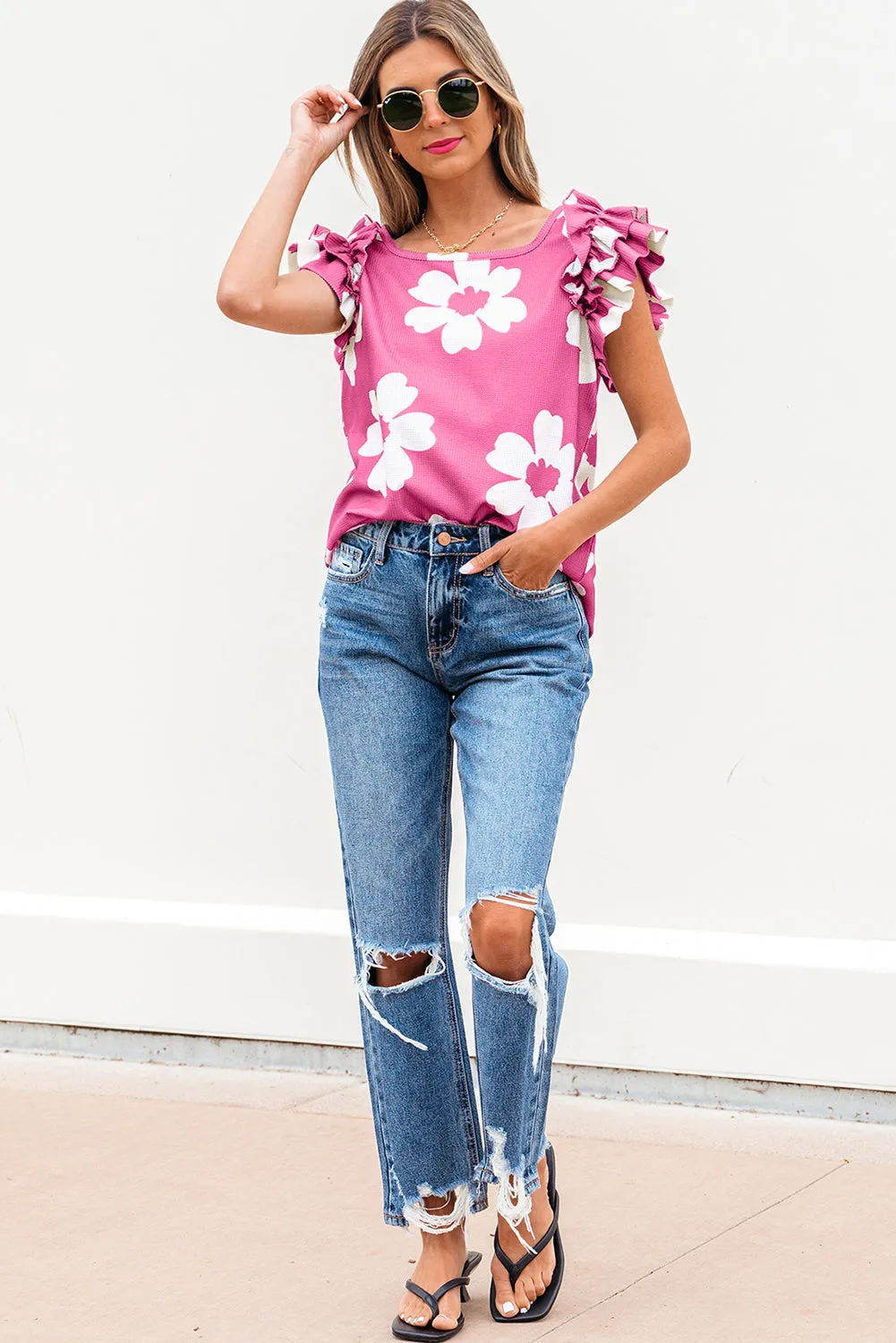 Mazie Floral Ruffled Short Sleeve Blouse by Threaded Pear sold by Zulily product image thumbnail 5