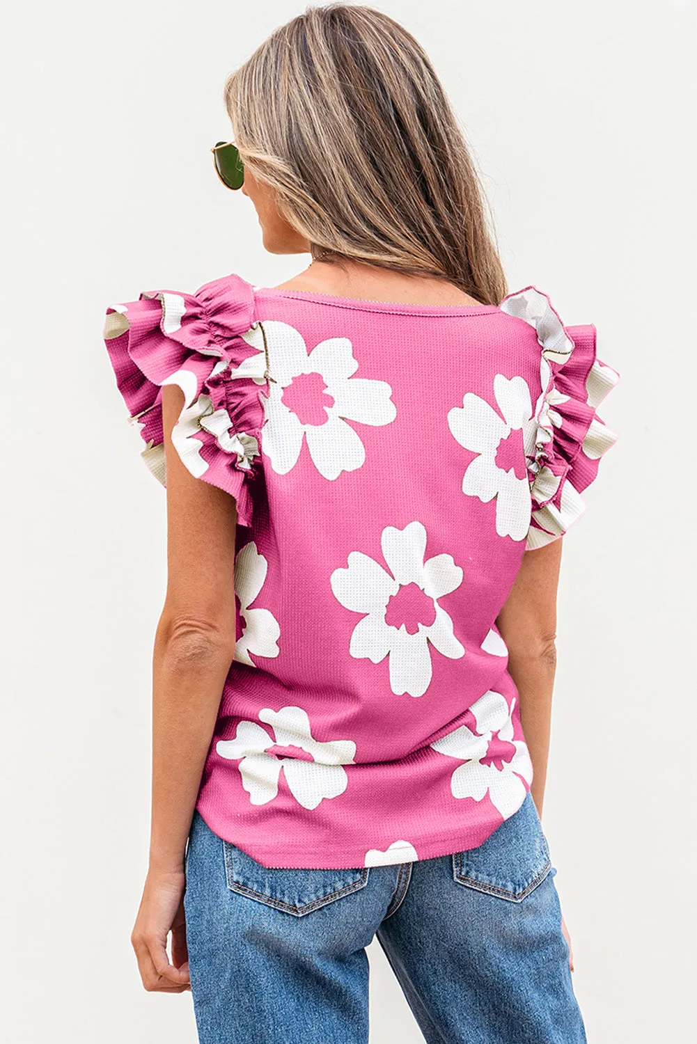 Mazie Floral Ruffled Short Sleeve Blouse by Threaded Pear sold by Zulily product image thumbnail 2