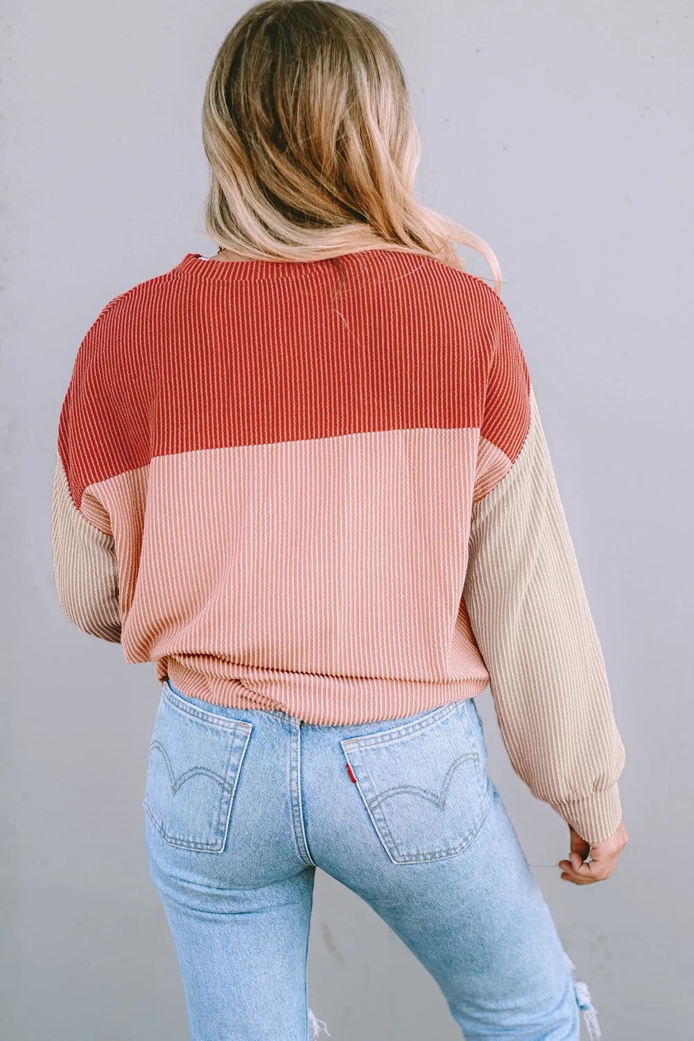 Rachel Block Long Sleeve Ribbed Loose Top by Threaded Pear sold by Zulily product image thumbnail 2