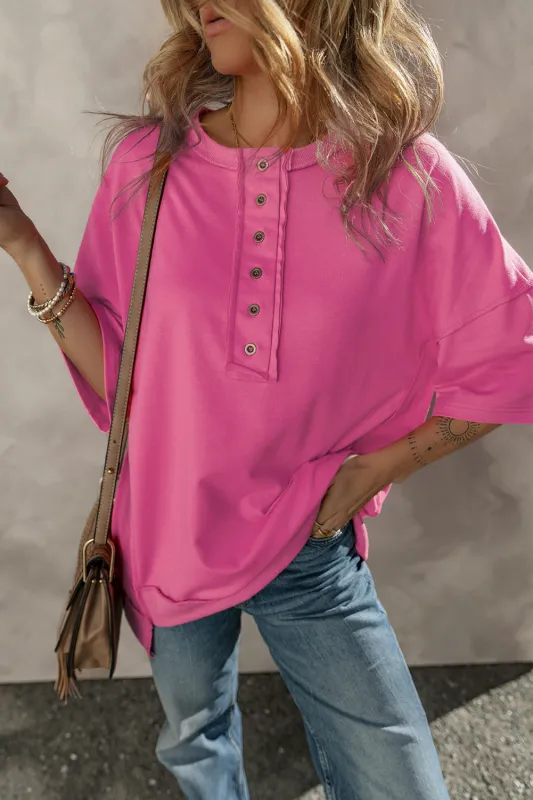 Aliana Exposed Seam Button Neck Wide Sleeve Tunic Top by Threaded Pear sold by Zulily