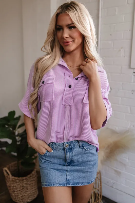 Kyla Flap Pocket Collared Buttoned Short Sleeve Blouse by Threaded Pear sold by Zulily