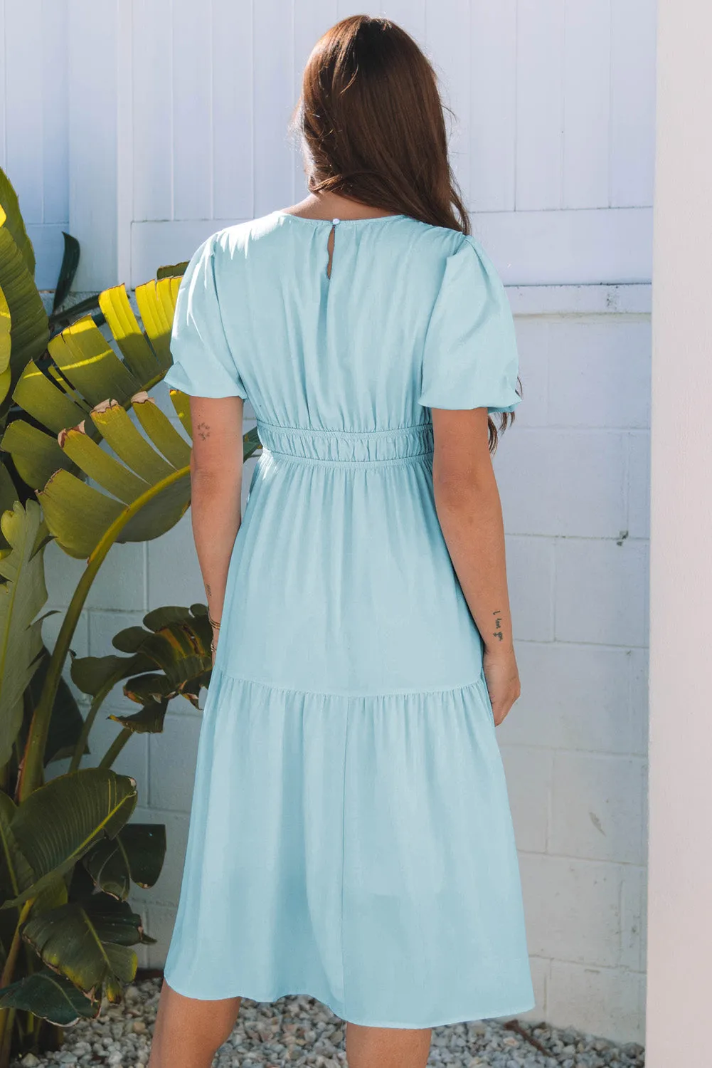 Lara Puff Sleeve Pleated High Waist Midi Dress by Threaded Pear sold by Zulily product image thumbnail 2