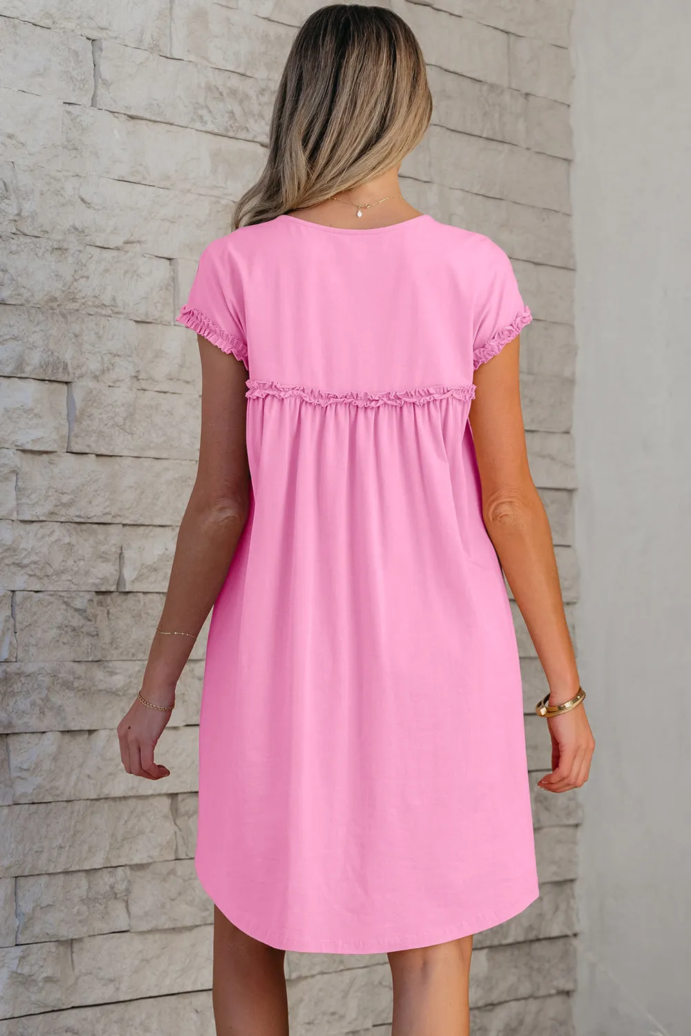Keily Frilled Trim Loose Fit Mini Dress by Threaded Pear sold by Zulily product image thumbnail 2